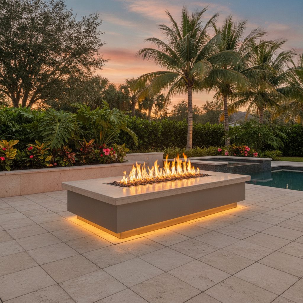 Fire table and travertine detail