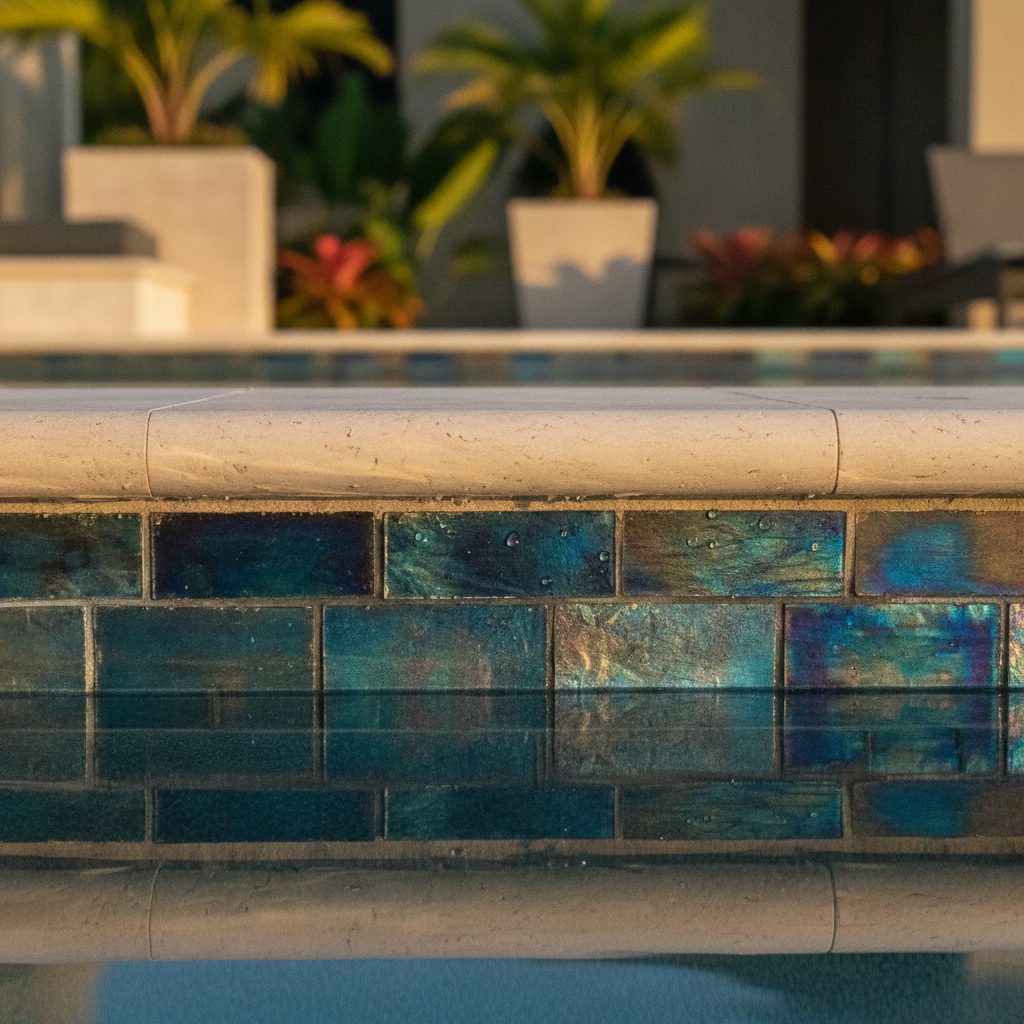 Glass-tile pool waterline detail